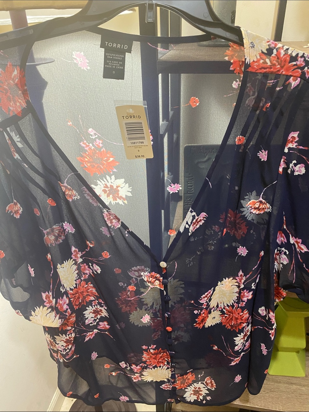 torrid Navy Floral Sheer Button-Front Blouse